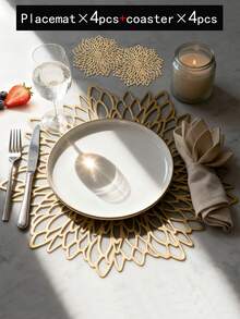 4 cái Thảm trải bàn ăn bằng nhựa Pvc tông màu vàng rỗng, chống nước, dễ lau chùi, có thể lau được, chống trượt, chịu nhiệt, trang trí lễ hội tiệc cưới ngày lễ - Hoa hồng vàng - Xem 8