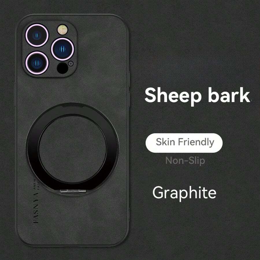 黑色高档商务防震防指纹PU皮革质感270°旋转支架手机壳，兼容 17/三星Galaxy/荣耀/OPPO/红米/Infinix - 黑色 - 查看 1