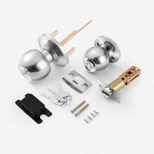 缎面不锈钢可锁入户门把手 - 标准球形设计，适用于室内外，带隐私功能