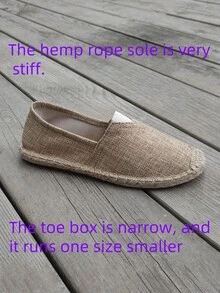 男士休闲乐福鞋，帆布绳底平底鞋，度假休闲一脚蹬鞋；编织透气布鞋，草编防滑平底凉鞋 Old Money - 純色亞麻 - 查看 35