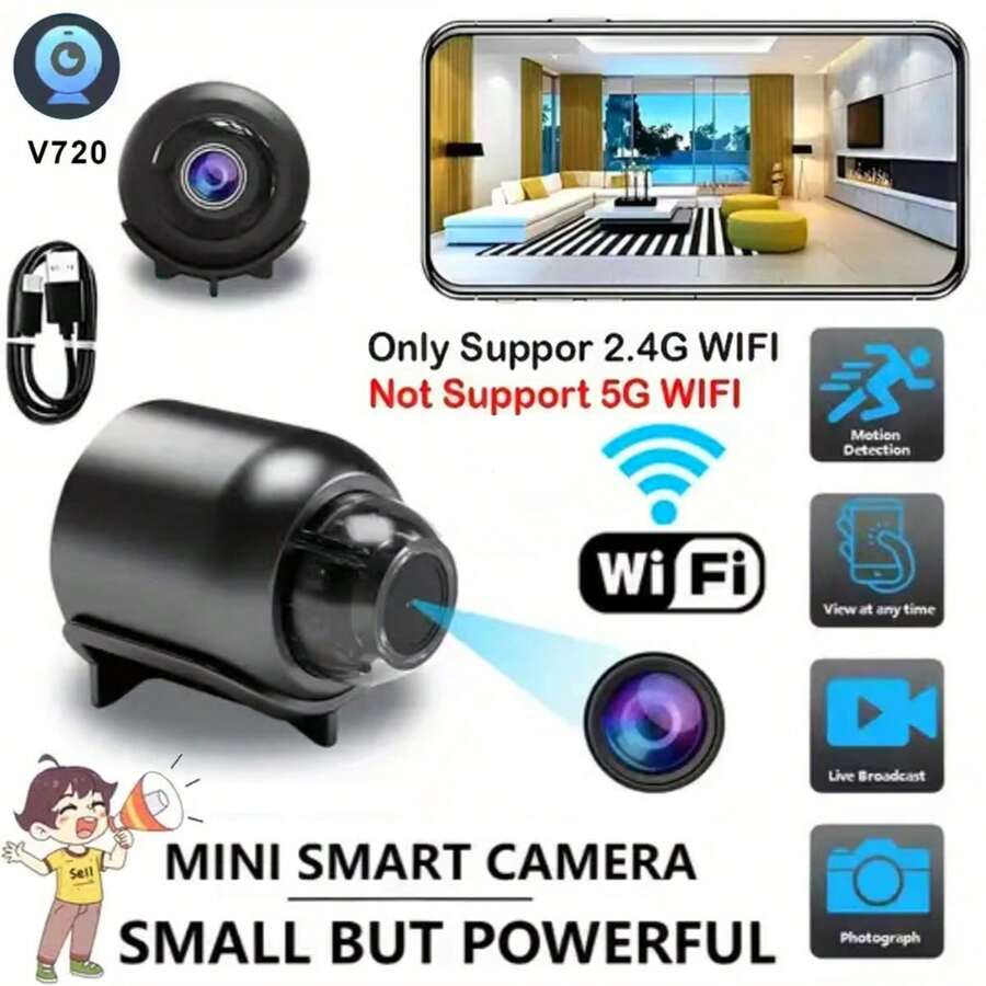 2024 X5 Smart 2.4G WiFi Micro Camera, 2MP HD Indoor Night Vision Home Security Recorder, Nanny Cam, Home Surveillance Camera - Black - View 1