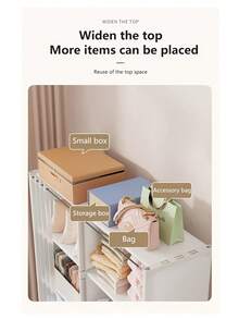 5/6 Tier White Bookcase, Space-Saving Bookshelf With Dust Cover, Multifunctional Display Cabinet For Books, Clothes, Suitable For Bedroom, Study, Rental, Dorm - Multicolor - View 9