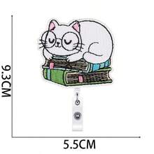 1pc/10pcs Cat Embroidery Retractable Badge Reel, Cute Pet Theme ID Card Holder Lanyard - Multicolor - View 8