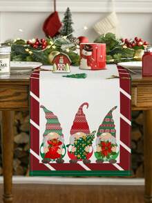 1 pieza/15 piezas Camino de mesa de lino navideño, Camino de mesa de árbol de Navidad con gnomos, Feliz Navidad, Adecuado para el hogar, restaurante, decoración de mesa de comedor, artículos para el hogar
