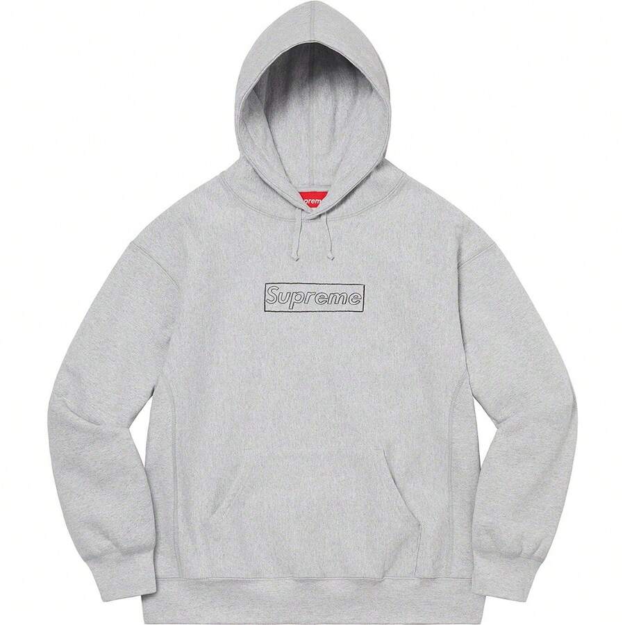 Supreme X K Chalk Logo Hooded Sweatshirt SS21 (SS21SW39) Men Cotton Winter Autumn Sport Outwear Pullover Long Sleeve Tops Warm Soft Sweatshirts - 灰色 - 查看 1