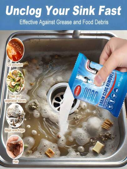 JAYSUING 1 caja de polvo desbloqueador de desagües, polvo para desatascar y limpiar tuberías apto para inodoro, fregadero, desagüe de piso, salida de agua, baño, bañera, desagüe de cocina y eliminación de diversos de tuberías y limpieza desodorizante, aplicable a múltiples escenarios