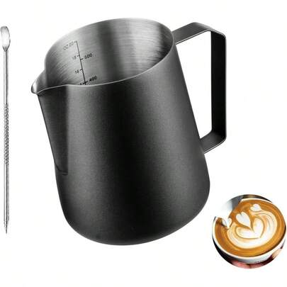 Milk Frothing Pitcher 20oz 600ml Stainless Steel Espresso Steaming Pitcher Milk Jug Perfect For Milk Cream Water Juices Smoothies Black 600ML