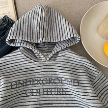 Jungen Kapuzenpullover, neue Winterkollektion 2025, Jungen gestreifter, lässiger, weicher Top mit lockerer Passform - Grau - Übersicht 3