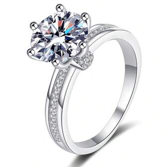 1 pieza Anillo de Moissanita de plata S925, Anillo de compromiso/boda de Moissanita de 3CT, joyería de moda y lujosa apta para uso diario, viene con caja de regalo