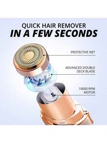 Épilateur facial indolore pour femmes - Appareil électrique avec tête à double anneau pour éliminer les poils follets sur le visage et les lèvres, lumière LED, plaqué or 18 carats, design compact et petit