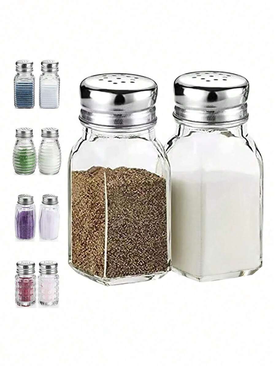 Bộ 1 lọ đựng muối và tiêu bằng thủy tinh, lọ thủy tinh trong suốt, dụng cụ nhà bếp có nắp bằng thép không gỉ - hộp đựng gia vị, hộp đựng trà, cà phê, đường, lọ đựng gia vị, phụ kiện nhà bếp, lọ đựng muối và tiêu kiểu nhà nông thôn, trang trí nhà bếp dễ thương, thích hợp cho Giáng sinh, Halloween, Lễ Phục sinh, Lễ Tạ ơn. - Nhiều màu - Xem 1
