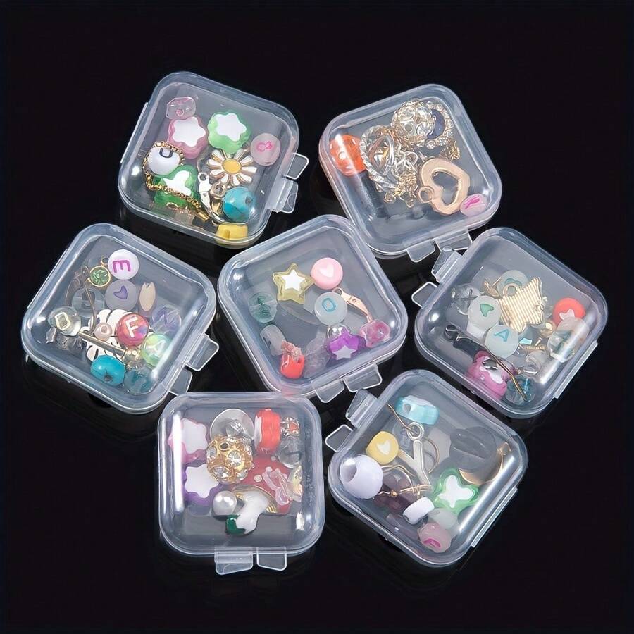 6pcs Transparent Plastic Boxes: Small Square Boxes, Transparent Rectangular Earplug Boxes, And Mini Jewelry Storage Boxes - Multicolor - View 1