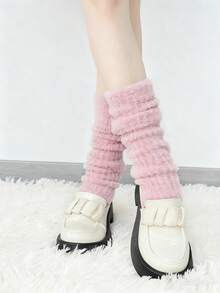 1双毛茸茸的狐狸毛腿套，加厚舒适长款腿套，优雅、舒适、柔软，洛丽塔风格蝴蝶结装饰踝部腿套，可爱、甜美、百搭 - 彩色 - 查看 12