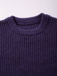Men's Basic Solid Color Casual Loose Lightweight Polyester Pique Knit Drop Shoulder Crew Neck Sweater, Niche Design, Autumn/Winter - Mauve Purple - View 4