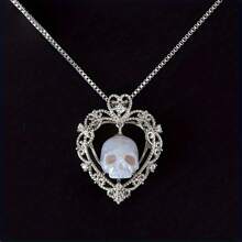 One Gothic-Style Skull Pendant Necklace Made Of Resin, Featuring A Heart-Shaped Design And Inlaid With Synthetic Cubic Zirconia; Suitable For Women; A Perfect Valentine's Day Gift; Fashionable Jewelry.Daily Ware Best Gift For Friends And Family - 金色 - 查看 7