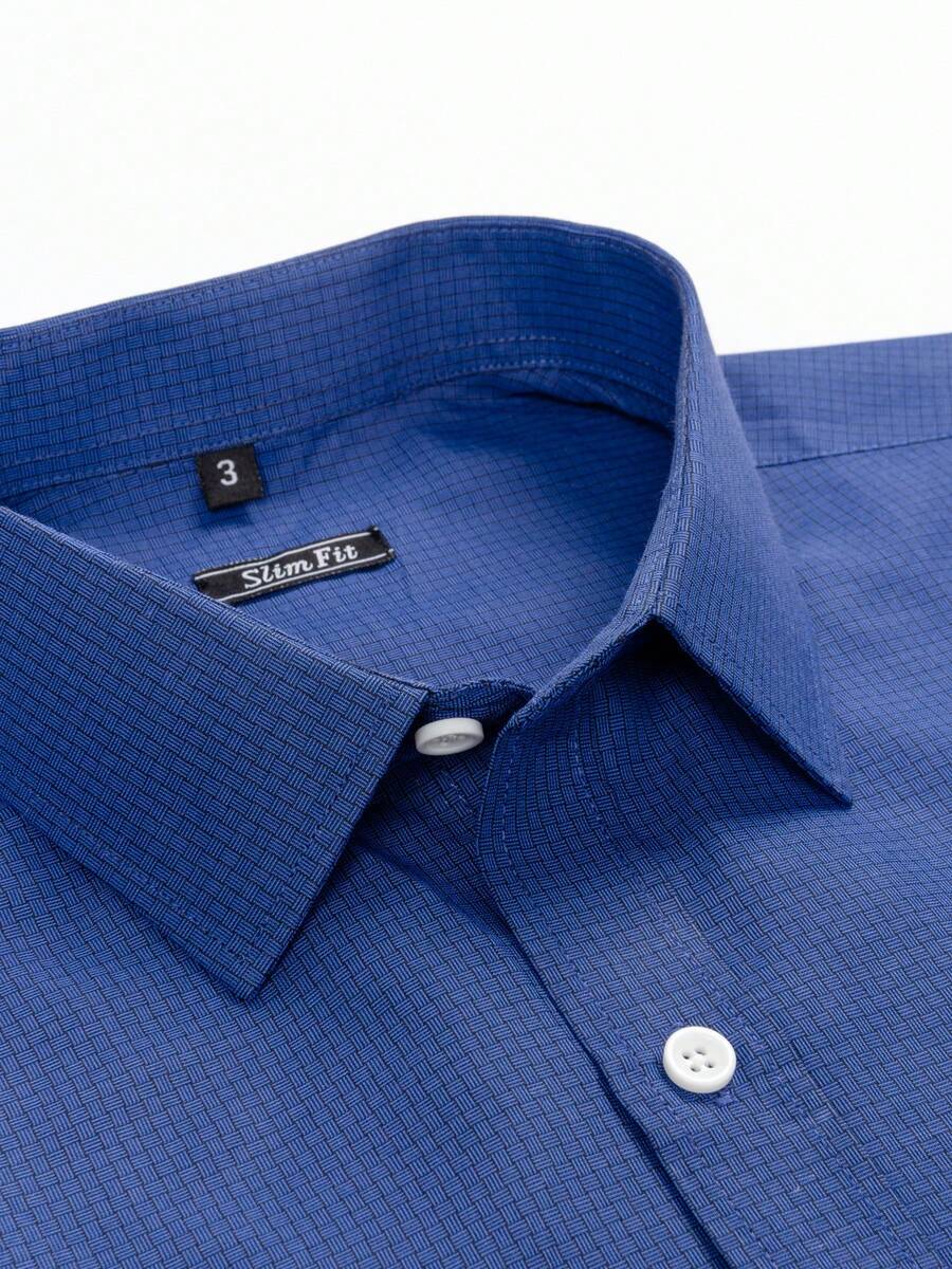 Rand paul Men's Plaid Shirt In Jacquard Fabric With 40% Cotton - 藏蓝色 - 查看 1