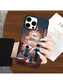 Children Gather Around The Christmas Tree And Present Large Hole-Pattern Imitations Of Liquid Phone Cases And Protective Covers That Are Compatible With The Series 17, 16 Pro Max, 16, 15 Pro, 14, 14 Plus, 14 Pro Max, 13, 13 Pro, 12 Pro, And 11/11 Pro Max. These As Gifts For Halloween, Christmas, And Thanksgiving, Perfect For Friends And Family. - Negro - Ver 3