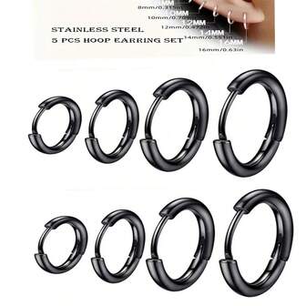 8pcs Stainless Steel Solid Round Rings Earrings Set For Women Men Stackable 18K Gold Plated Tiny Ear Cartilage Hoops