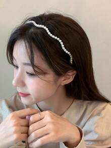 1件装女士时尚优雅波浪形仿珍珠发箍，几何简约珍珠发箍，适合日常佩戴和节日礼物，发带发箍 - 多色B - 查看 7