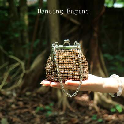 Dancing Engine Borsa portamonete di lusso con strass luccicanti, borsa da sera fatta a mano, borsa da banchetto, borsa a tracolla cinese, mini portafoglio, portafoglio piccolo, portamonete, portafoglio da donna, portafoglio carino