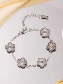 1pc Stainless Steel Clover Flower Bracelet For Women, Versatile & Elegant Daily Fashion Accessory - Five-leaf Clover Steel Bracelet - View 11