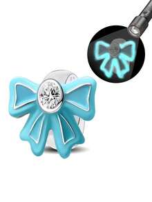 1pc 925 Sterling Silver Christmas Bow Pendant Charm, Suitable For Women Jewelry DIY Bracelet - Gather - View 3