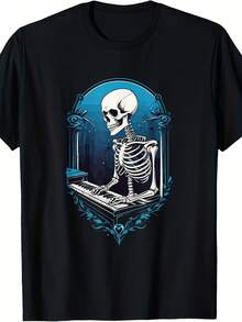 Dead Pianist Art Goth Piano Player Skeleton Musician Graphic T-Shirt - 款式28 - 查看 1