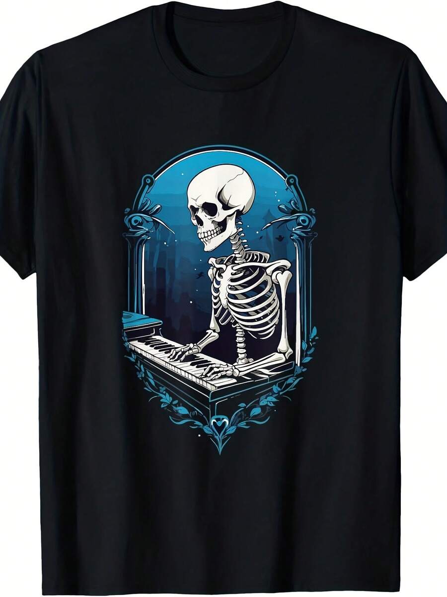 Dead Pianist Art Goth Piano Player Skeleton Musician Graphic T-Shirt - 款式28 - 查看 1