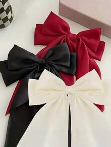 3 Pcs Hair Bows Clips For Women, Black Bow White Bow Pink Bows Bow Hair Clips For Women Ribbons Bow Barrettes Satin Hair Bows Long Tail Clips On Bows Party Hair Accessories Valentine's Day Valentines Claw Clips, School Stuff