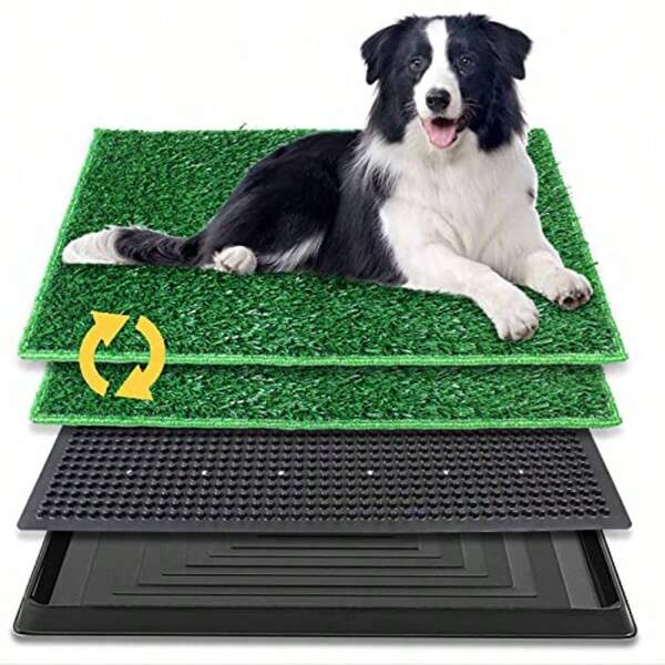 BRIAN And DANY Dog Toilet Puppy Pee Training Pad With Two Artificial Grass Mats And Waste Tray For Indoor Outdoor 76cm X 51cm