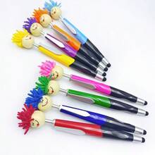 8 Pack Cute Face Mop Stylus Ballpoint Pens, 1.0mm Black Ink, Kids Back To School Stationery, Holiday Party Favors - Mix 8PCS - View 6