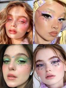 2026 Christmas New Arrivals 6 Sheets Colorful Butterfly Tattoos Waterproof Temporary Eye Cute Glitter Tattoos Stickers For Festival Valentine's Day Halloween Party Prom Date Makeup Accessories Christmas Gift - Nhiều màu 2 - Xem 2