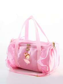 1 Fashionable Dance Bag, Lightweight Ballet Bag, Cartoon Pattern And Lace Detail Shoulder Bag, Flip Polyester Lining And Zipper Pocket, Suitable For Young Ballet Dancers' Daily Use, Perfect Gift Choice For Her