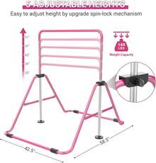 Foldable Gymnastics Bar,-Height Adjustable Gymnastic Bars Forat Home,Robust  Stable IndoorOutdoor Using,Weight Limit 140LBS - Pink - View 2