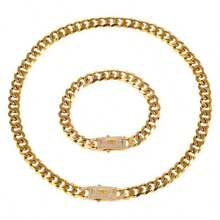 6mm Stainless Steel Necklace For Men, 14K Gold Plated Cuban Link With Zirconia Stone, Titanium Steel Clasp, Holiday Gift