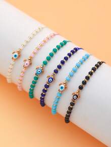 LORRILIA 12-Piece Set Enamel Evil Eye Turtle Lucky Braided Bracelet Adjustable Charm Bracelet Family Sharing Pack - Multicolor - View 2