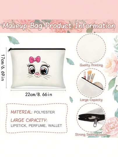 תיק איפור אישי חד צדדי עם תגית שם וסגירת רוכסן - עוצב במיוחד לנשים כמתנת חתונה או יום הולדת, אידיאלי לכלות ואחיות. משמש גם כתיק רחצה קל משקל לנסיעות, ניתן לכביסה במכונה מבלי לדהות. כולל עיצוב גופן אלגנטי ואיורים מהנים, הוא מצויד ברוכסן ועשוי מבד איכותי, מה שהופך אותו לחובה לחובבות יופי.