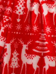 男童休闲法兰绒羊毛裤，带有圣诞驯鹿和松树印花，适合春季、秋季和冬季 - 紅色 - 查看 4