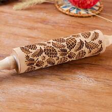 1pc 13.7-Inch Wooden Rolling Pin With Sunflower, Butterfly, Rose, Cherry, Flower Patterns, Suitable For Biscuit And Baking Imprint Molds, Great For Parties, Weddings, Festivals, Exhibitions And Gifts - Wood Color - View 30
