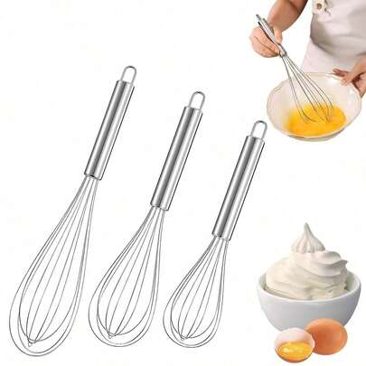 1/3pcs Whisk, Kitchen Mini Stainless Steel Baking Egg Beater, Milk Whipper Wire Whisk For Blending, Whisking, Beating, Stirring, Kitchen Egg Whisk Mini Whisk
