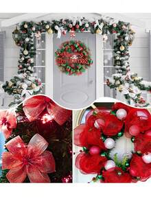 Christmas Decoration Mesh Ribbon, Polypropylene Net, Christmas Tree Topper, Diy Wreath Bow Ribbon, Merry Christmas, New Year Gift Wrapping Supplies Ribbon, Valentine's Day Gift Package Decorations, Birthday Wedding Holiday Party Background Decoration Net, Christmas Tree Decoration, Garland, Stair Decoration Net, Christmas Party Decoration, Seasonal Crafts And Home Decoration, Room Decoration