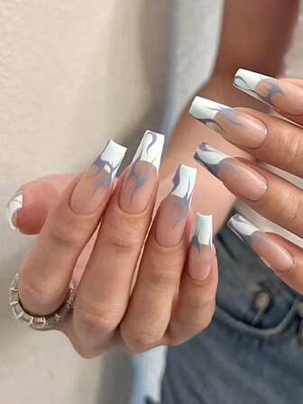 24pcs/Box Sweet & Spicy Flame Design French Manicure Nail Stickers, Whitening, Removable, Includes 1 Gel Polish & 1 Nail File, Suitable For Women & Girls