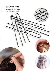 100个黑色金属实心休闲U型发夹，适合女性和女孩，5/6/7厘米波浪法式发夹，可用于盘发和发髻，防滑发夹，适用于所有发质，适合日常使用和发型设计，发夹，发卡，发饰，头部饰品，女士发饰，发卡 - 黑色 - 查看 2