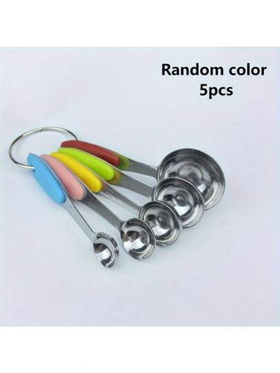 5-Piece Stainless Steel Measuring Cup And Spoon Set With Silicone Handle - Perfect For Cooking And Baking