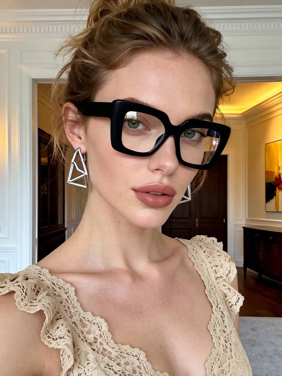 1 Kính mát thời trang Y2K gọng vuông lớn bằng nhựa PC (Polycarbonate) dành cho nữ, đa năng, phù hợp cho trang phục hàng ngày, tiệc tùng, dạo phố - màu đen - Xem 1