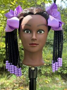 2pcs Kids Ponytail Extension Girls Braids Hair Extensions With Beads Hair Extension Braid Synthetic Hairpieces With Bows Wigs - Natural Black - View 15