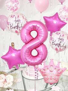 16 件粉色生日派对装饰套装，包含 40 英寸粉色数字 1-9 气球、粉色蝴蝶气球、粉色皇冠、紫红色星形铝箔气球、粉色乳胶气球，适合粉色主题生日派对、可爱生日装饰（粉色生日 1-9 岁）、周年纪念和生日派对、公主派对、蝴蝶和皇冠主题派对、派对用品 - 彩色 - 查看 7