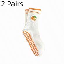 European Sizes 36-43, 2 Pairs Of Adorable Embroidered Yoga Socks With Dotted Accents For Women