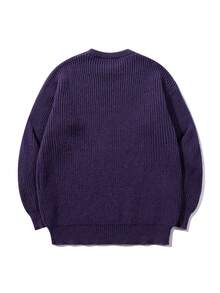Men's Basic Solid Color Casual Loose Lightweight Polyester Pique Knit Drop Shoulder Crew Neck Sweater, Niche Design, Autumn/Winter - Mauve Purple - View 3