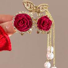 1 Piece Elegant Red Rose Tassel Claw Clip For Women - Shiny Rhinestone Hair Accessory With Gold Embellishments, Perfect Gift For Special Occasions, Women's Hair Accessory - Vàng - Xem 4